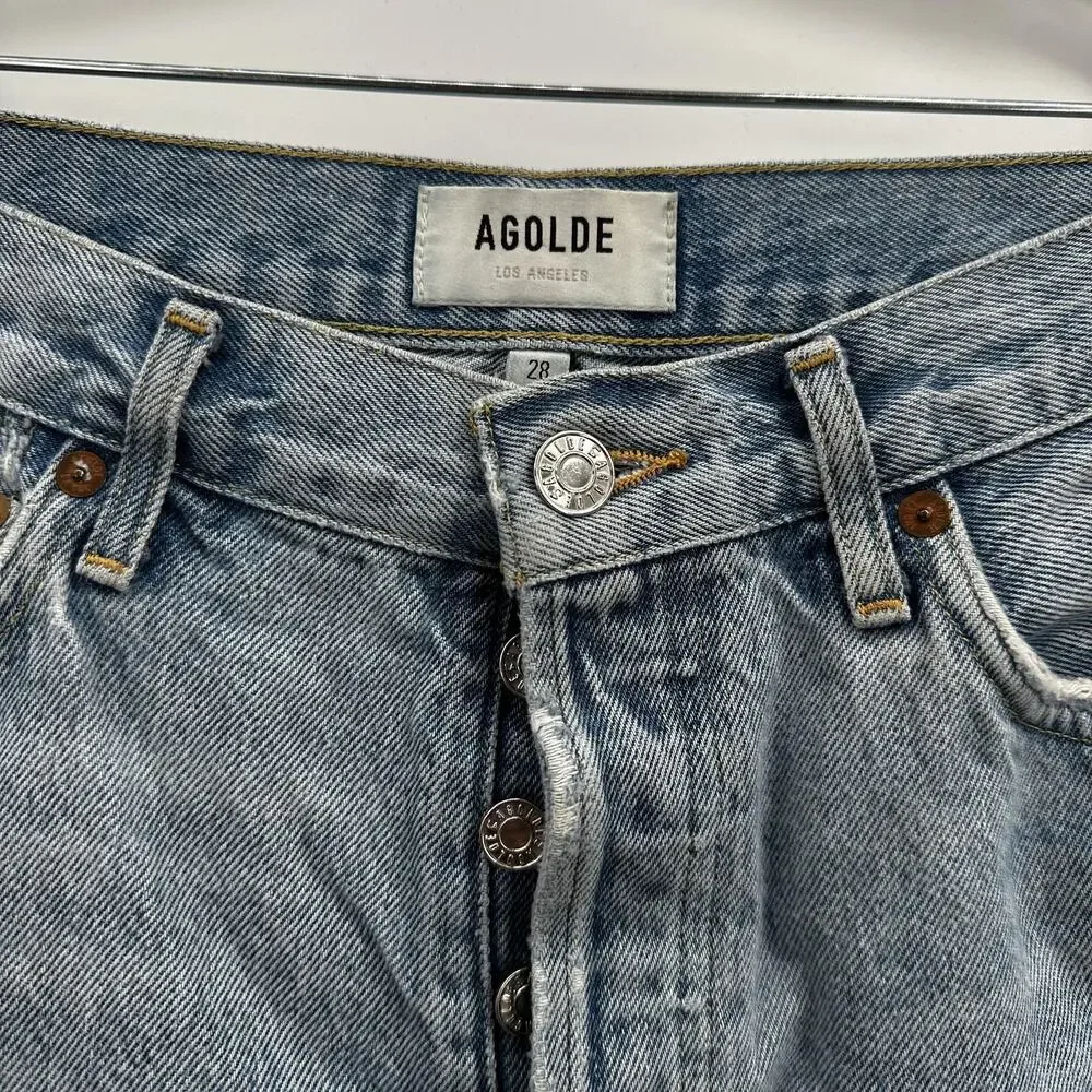 AGOLDE Parker Shorts Womens 28‎ Distressed Denim High Rise Button Fly Raw Hem